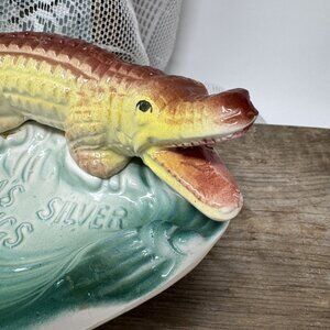 Vintage Florida Silver Springs Alligator Ceramic Ashtray Trinket Dish